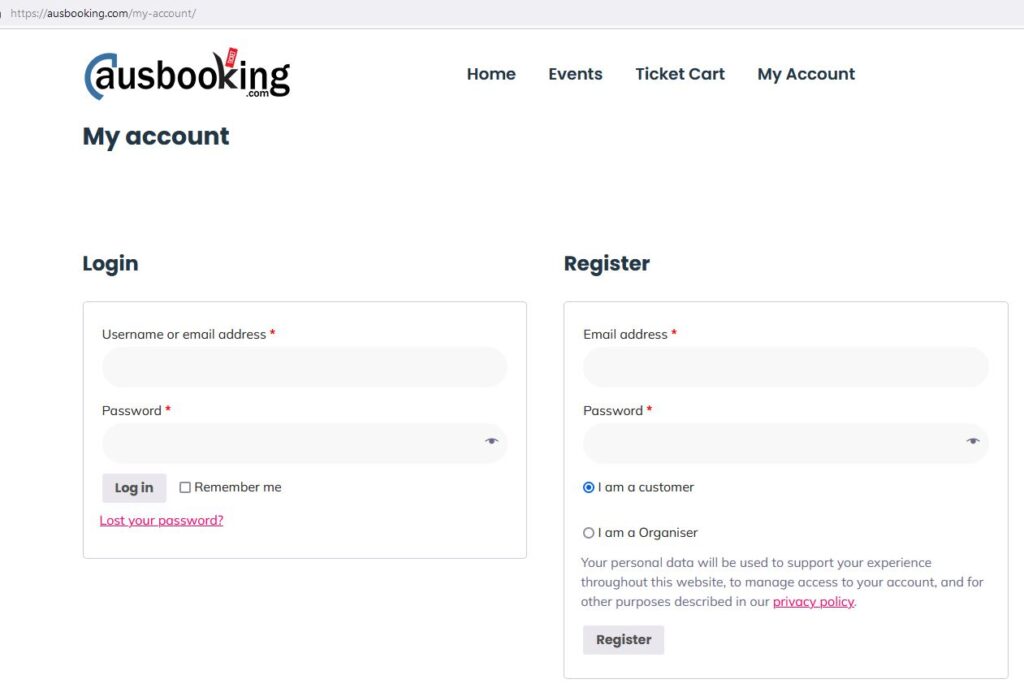 Ausbooking my account login